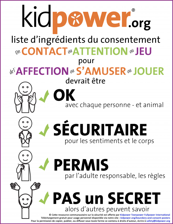 Affiche de la Recette Kidpower du Consentement